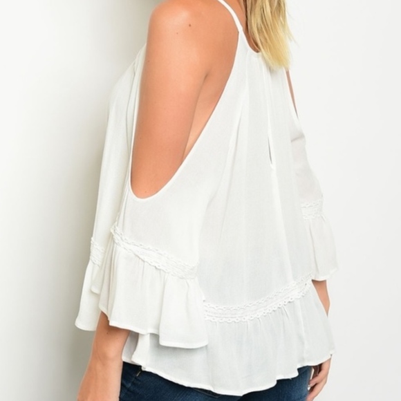 Flirty & Girly white Boho Peasant Blouse w/ Lace! - Picture 3 of 3